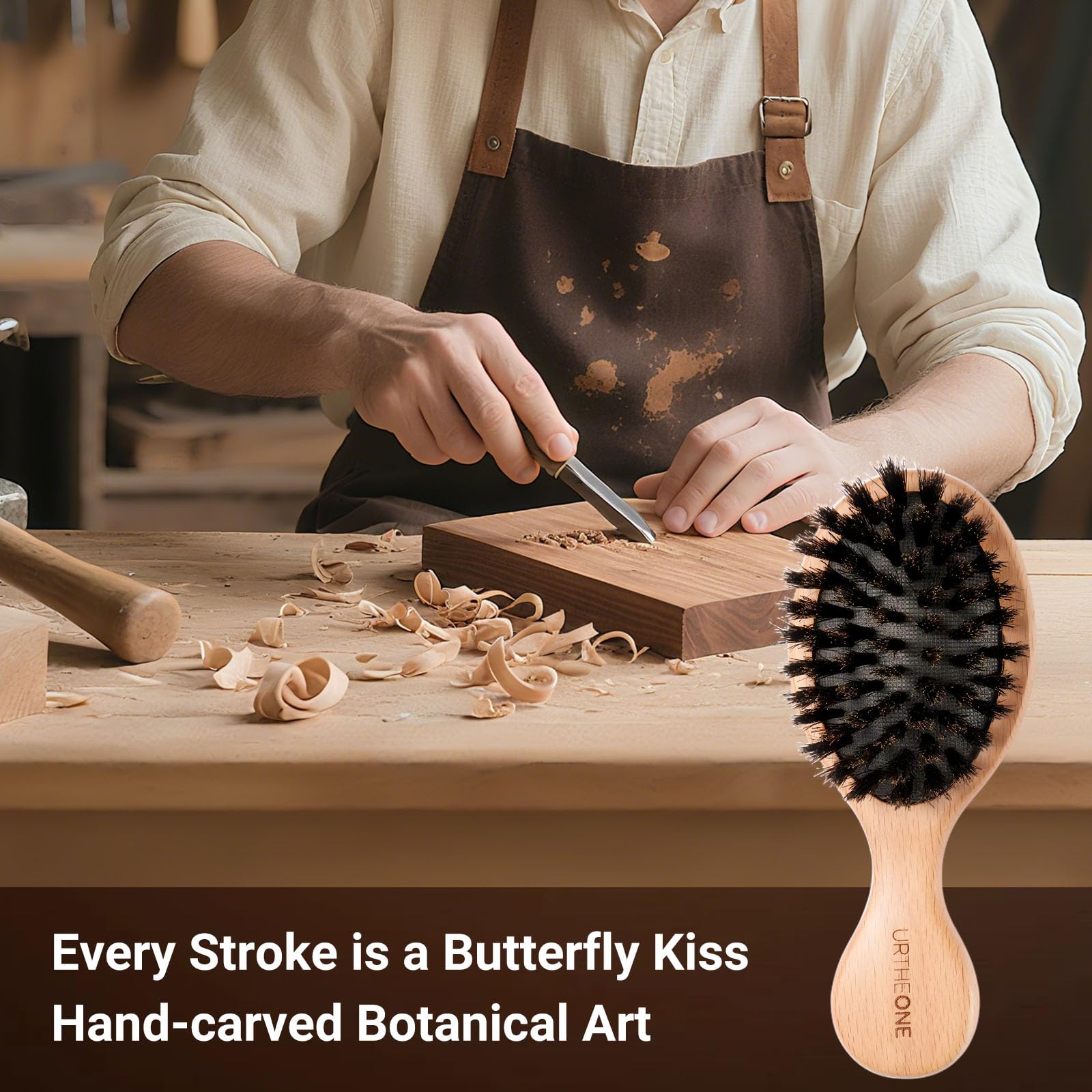 URTHEONE brosse mini démêlante avec poils de sanglier, démêle sans tiraillement.