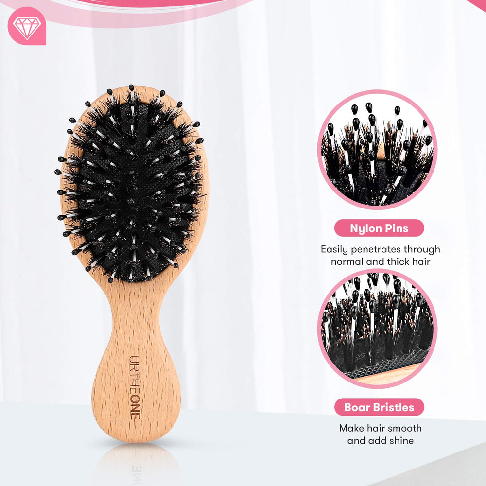 URTHEONE brosse mini à poils de sanglier, démêlage doux pour enfants et cheveux sensibles.