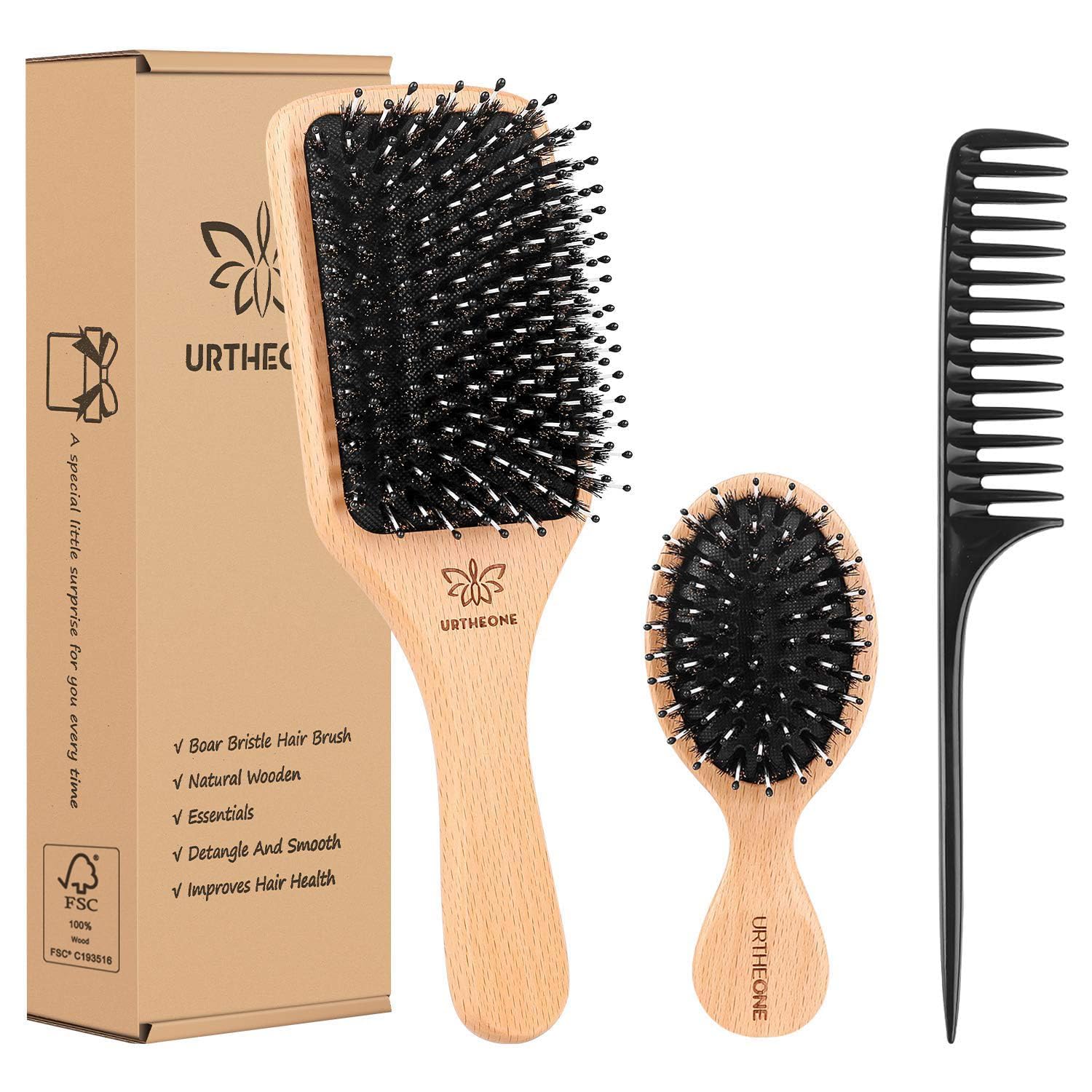 URTHEONE brosse en sanglier et bois, pour lisser et répartir l'huile naturelle