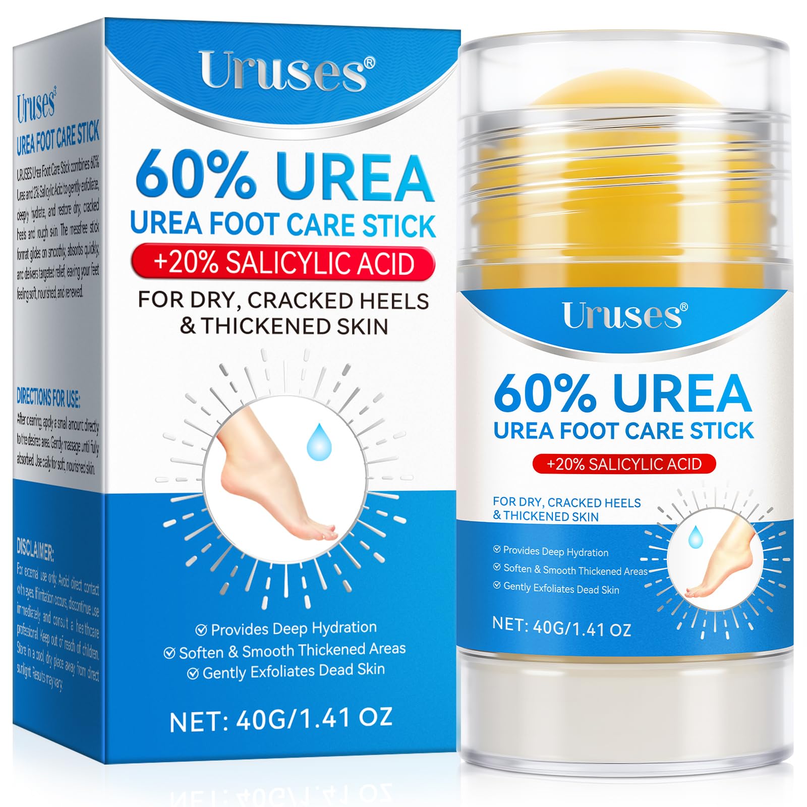Uruses baton soin pieds absorption rapide pour peau lisse.