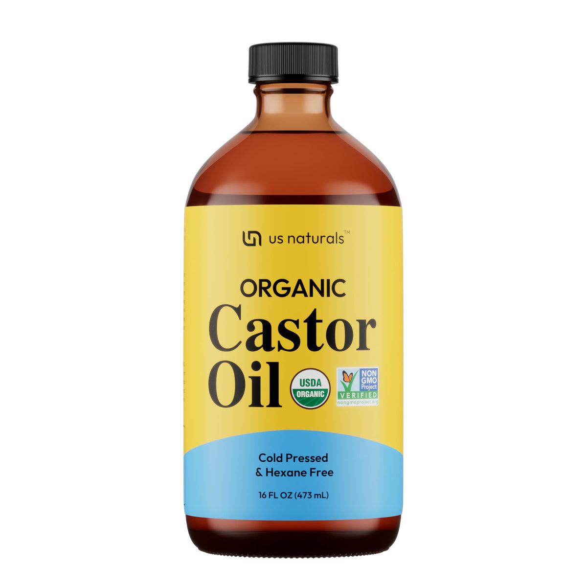 Us Naturals Huile de ricin bio – flacon verre, hydratation durable pour peau et cheveux
