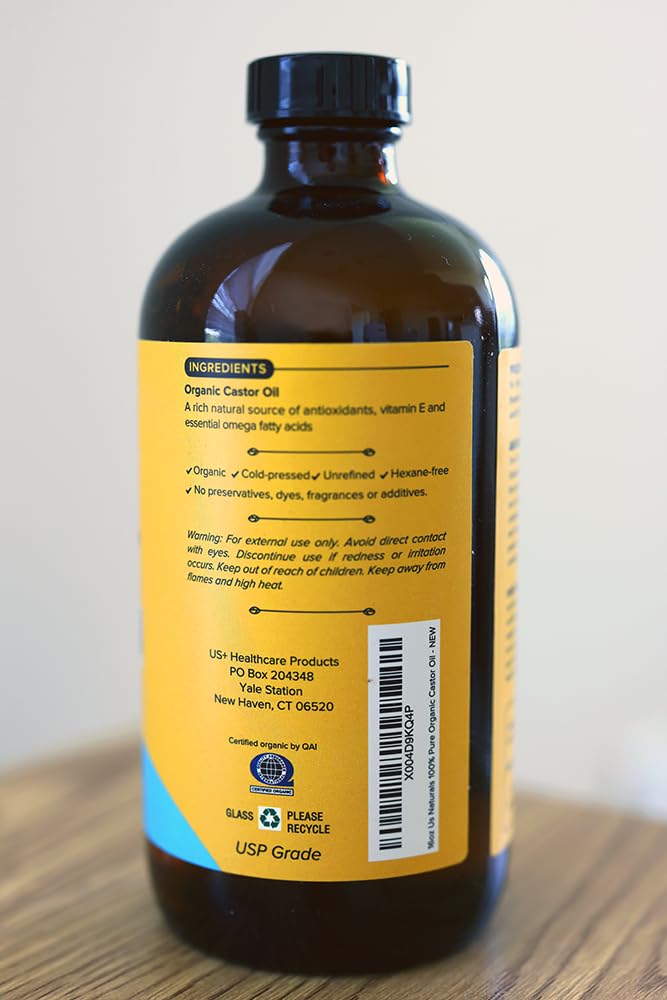 Us Naturals Huile de ricin bio – fabriquée aux États-Unis et contrôlée