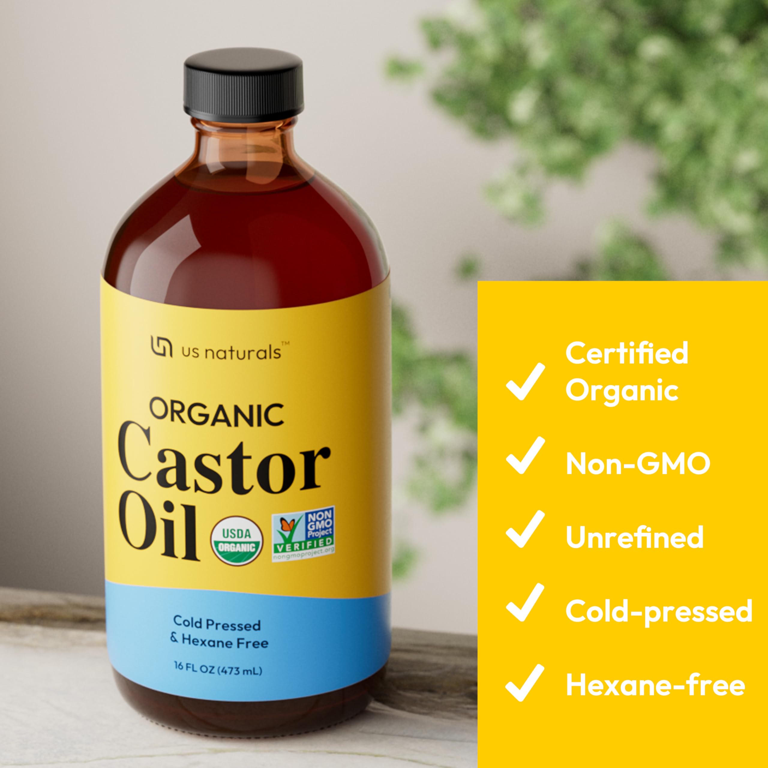 Us Naturals Huile de ricin bio – peau douce et cheveux nourris après application