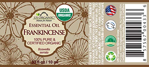 Étiquette biologique USDA sur l’huile d’encens US Organic Boswellia serrata.