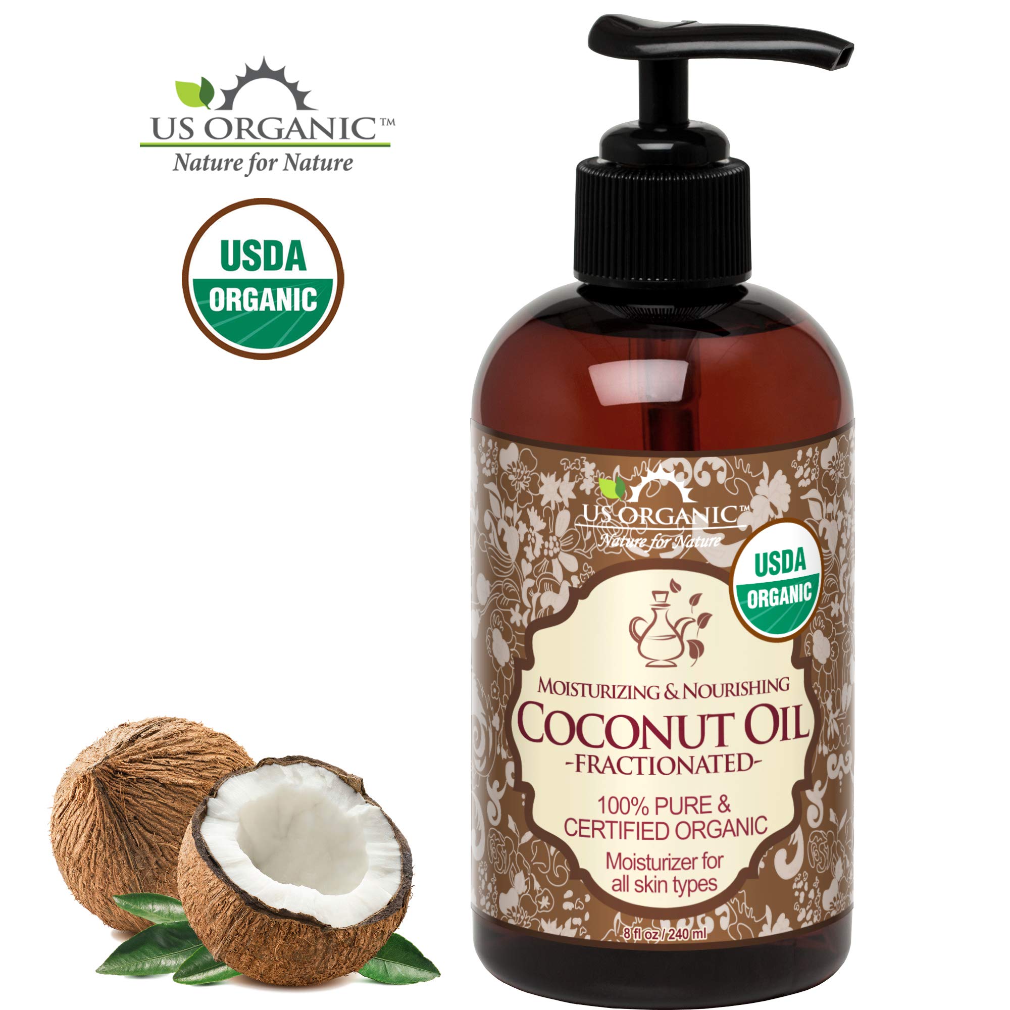 US Organic Huile MCT coco fractionnee — huile de massage légère.