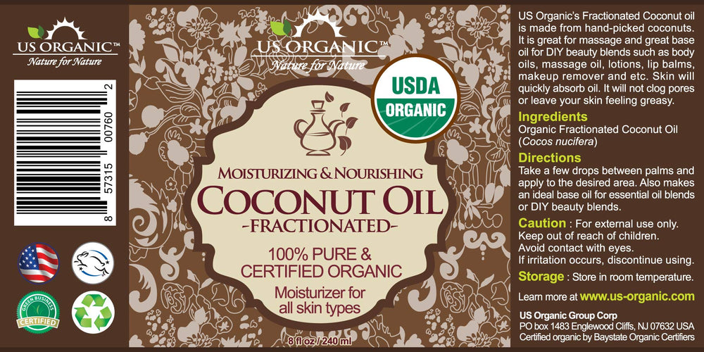 US Organic Huile MCT coco fractionnee — versement facile pour melanges personnalises.