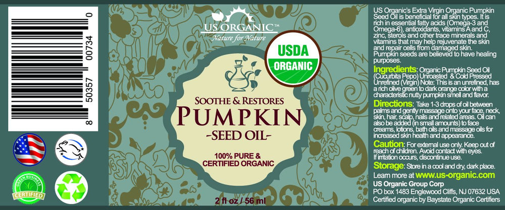 US Organic Huile de pépins de courge avec compte-gouttes en verre