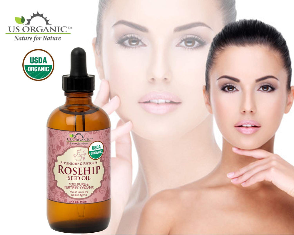 US Organic flacon ambré et gouttes visibles.