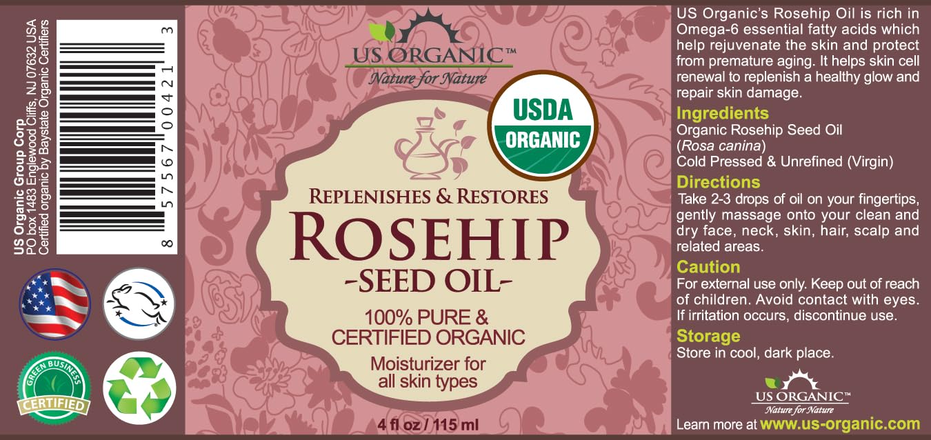 US Organic huile de rose musquée avec pipette en verre pour une application précise.