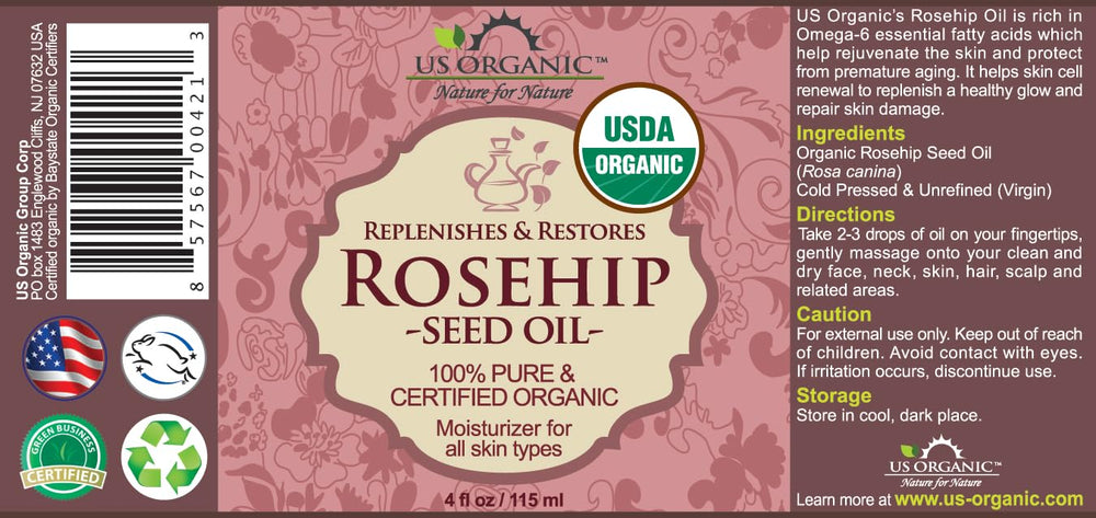US Organic huile de rose musquée avec pipette en verre pour une application précise.