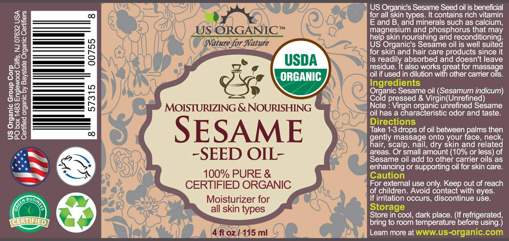 US Organic huile sésame ambre etiquette-usda, certification fiable