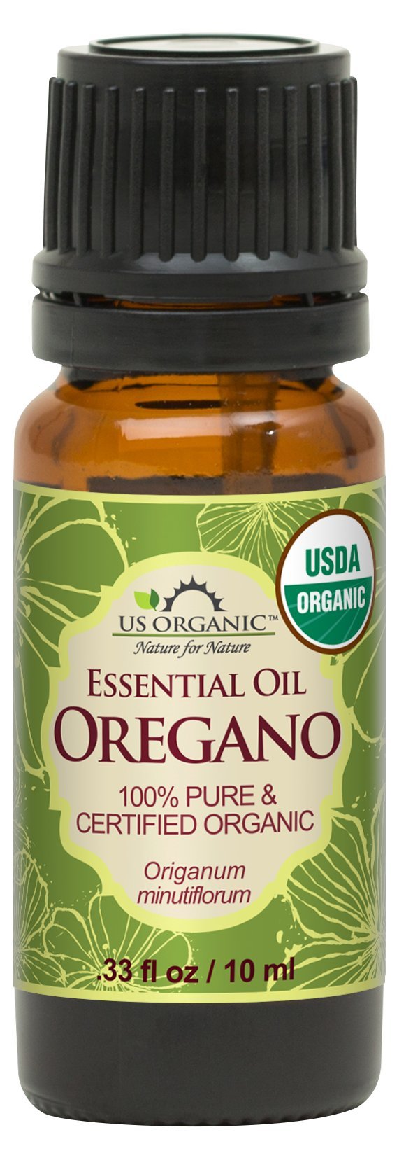 US Organic huile d'origan flacon 10 ml, arôme herbacé et usage d'aromathérapie externe.