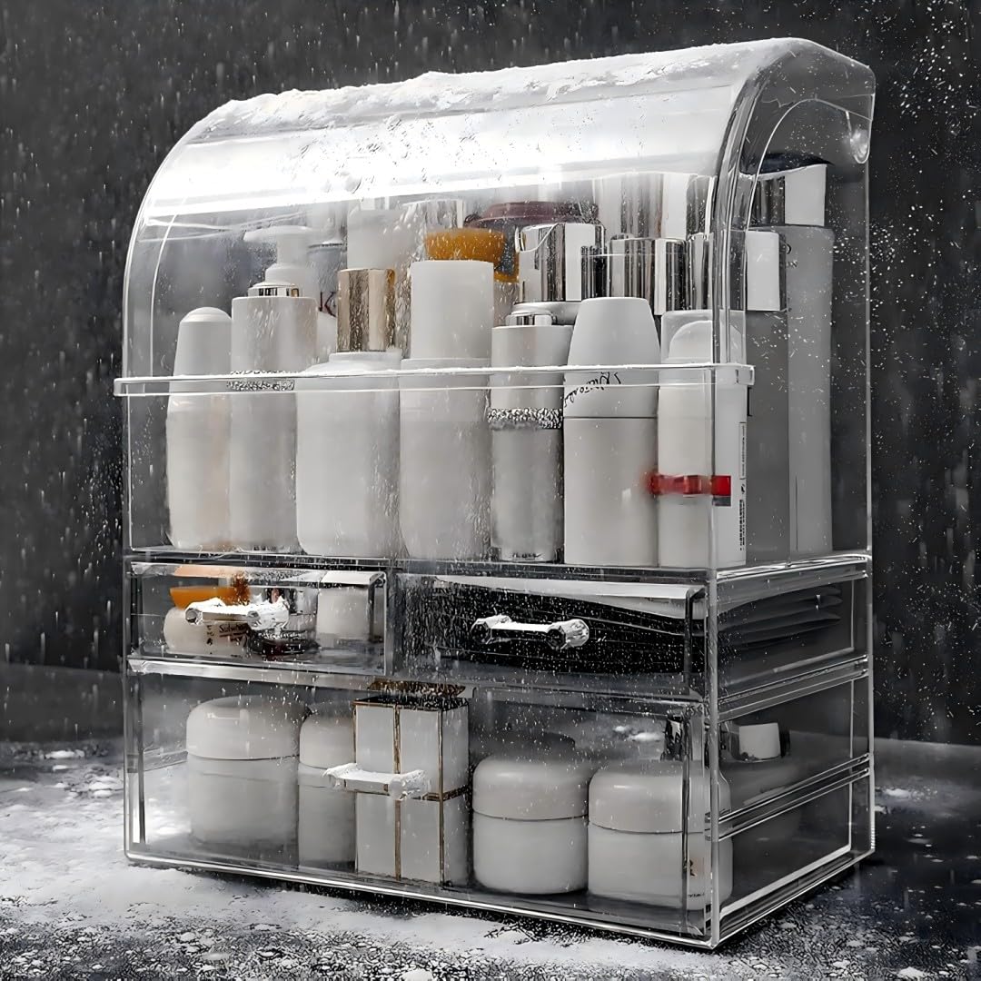 UShioart bac-rangement maquillage en acrylique transparent antipoussière etanche pour salle de bains.