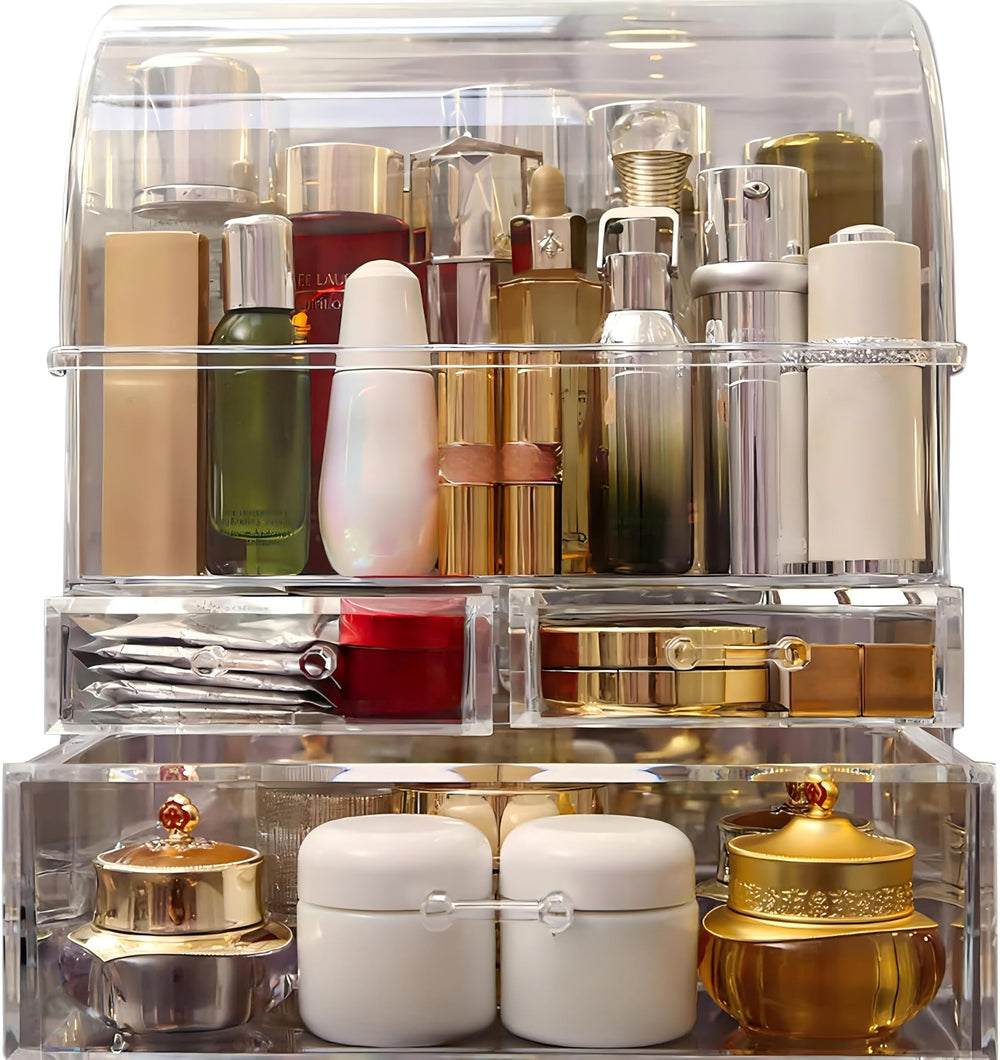 UShioart organiseur-maquillage en acrylique transparent grand 14 pouces, accès rapide aux produits.