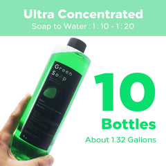 Usiriy Green Soap foam bottle pump showing one-handed dispensing