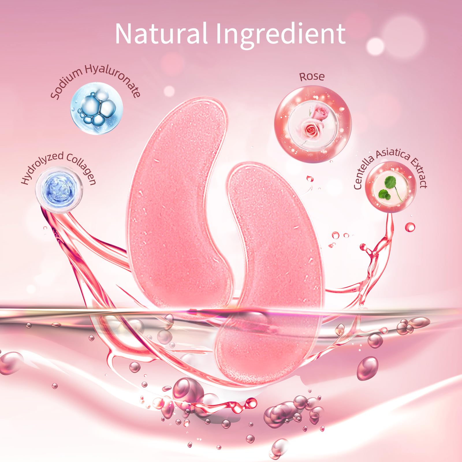 Ingrédients naturels des patchs USTELIR Rose pour hydratation.