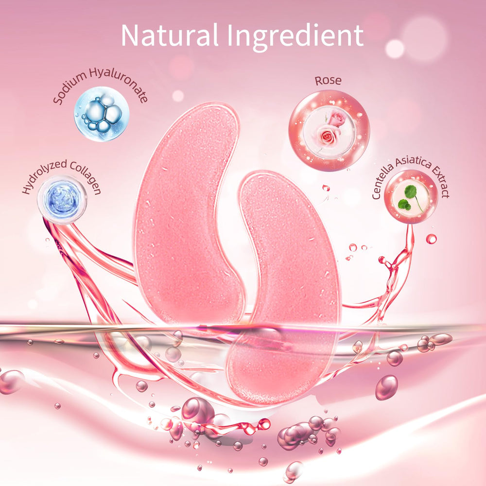 Ingrédients naturels des patchs USTELIR Rose pour hydratation.