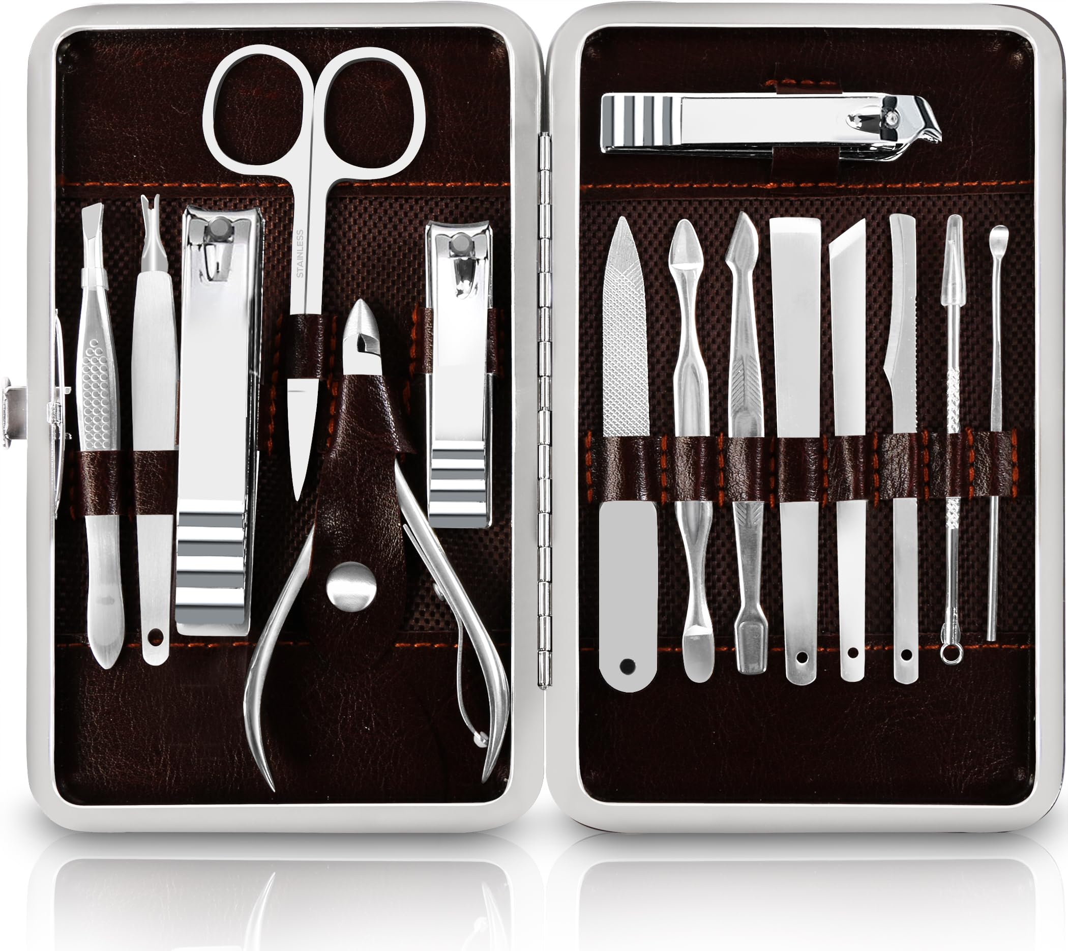 Kit manucure Utopia Care 16 pièces dans une trousse argentée, pratique en voyage