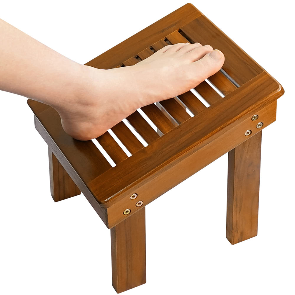 UTOPLIKE tabouret douche teck pied incline, parfait pour le rasage des pieds.