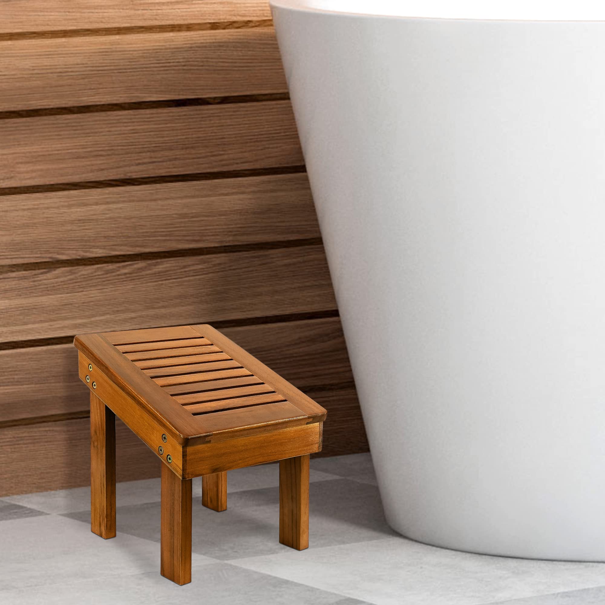 UTOPLIKE tabouret douche teck surface facile à nettoyer et durable.