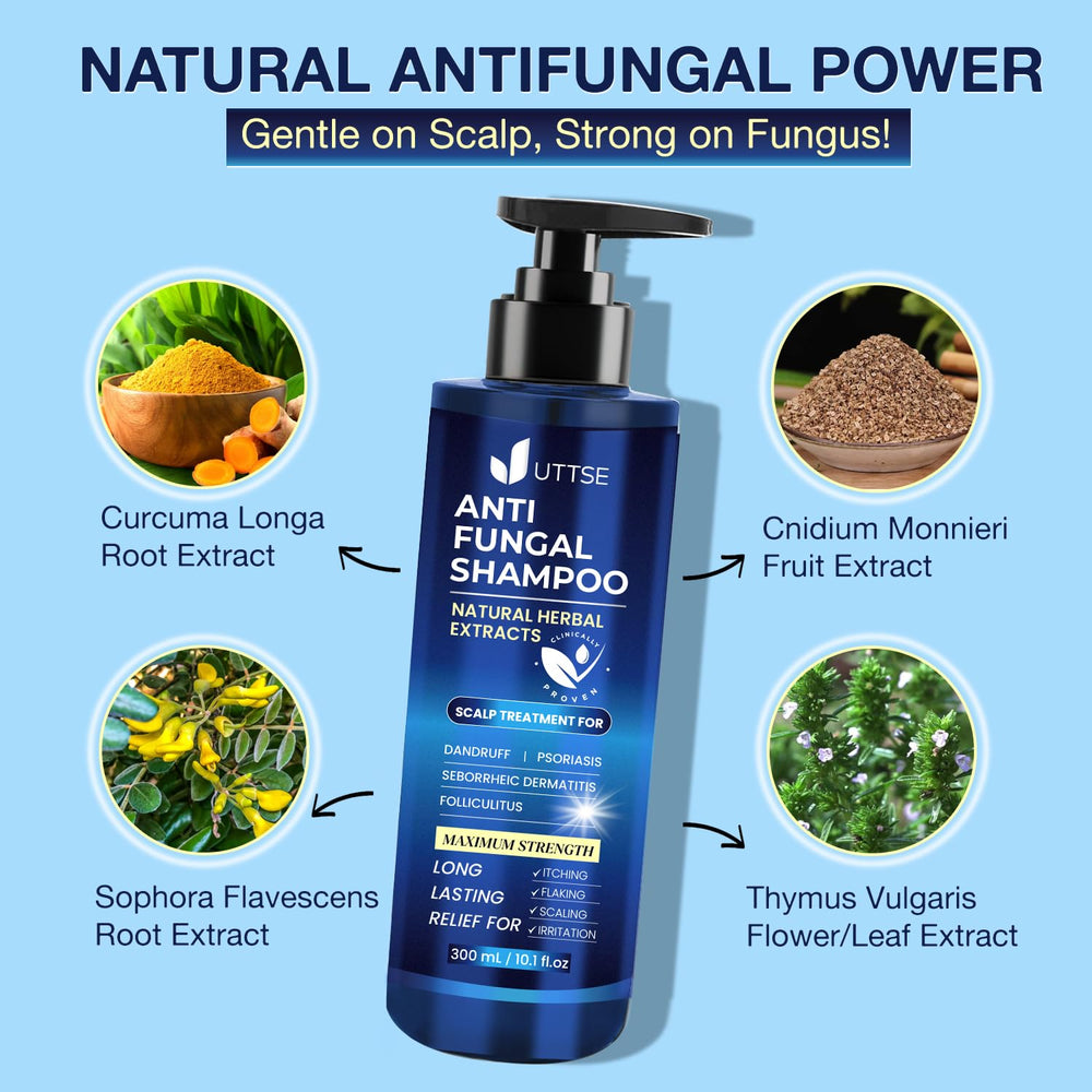 Uttse anti-fungal shampoo massaged into the scalp for easy, soothing care.