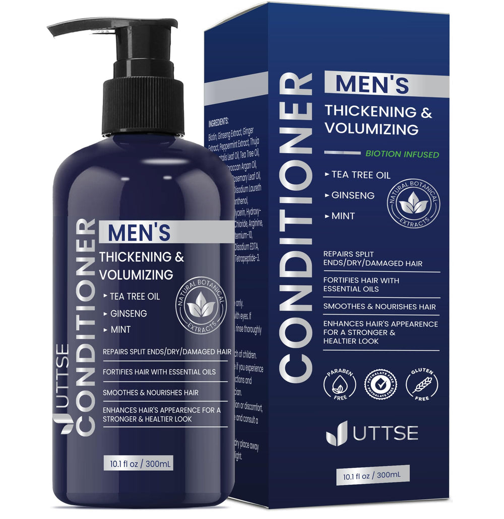 Uttse conditionneur biotine pour cheveux des hommes – bouteille bleu foncé prête à l’emploi