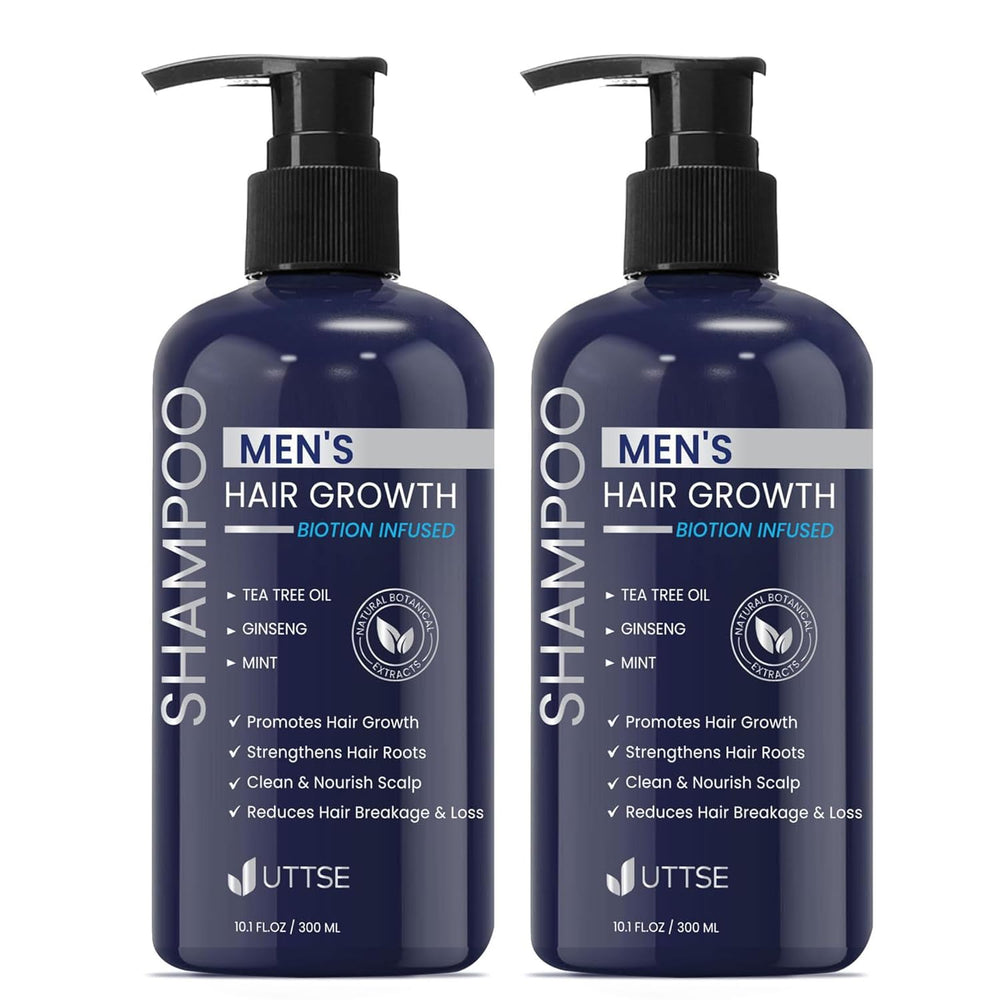 Uttse Shampoing Biotine pour homme : densité capillaire accrue et soin quotidien.