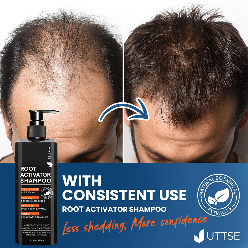 Format pratique 300 ml du Shampooing Activateur Uttse pour routine quotidienne et cheveux plus épais.