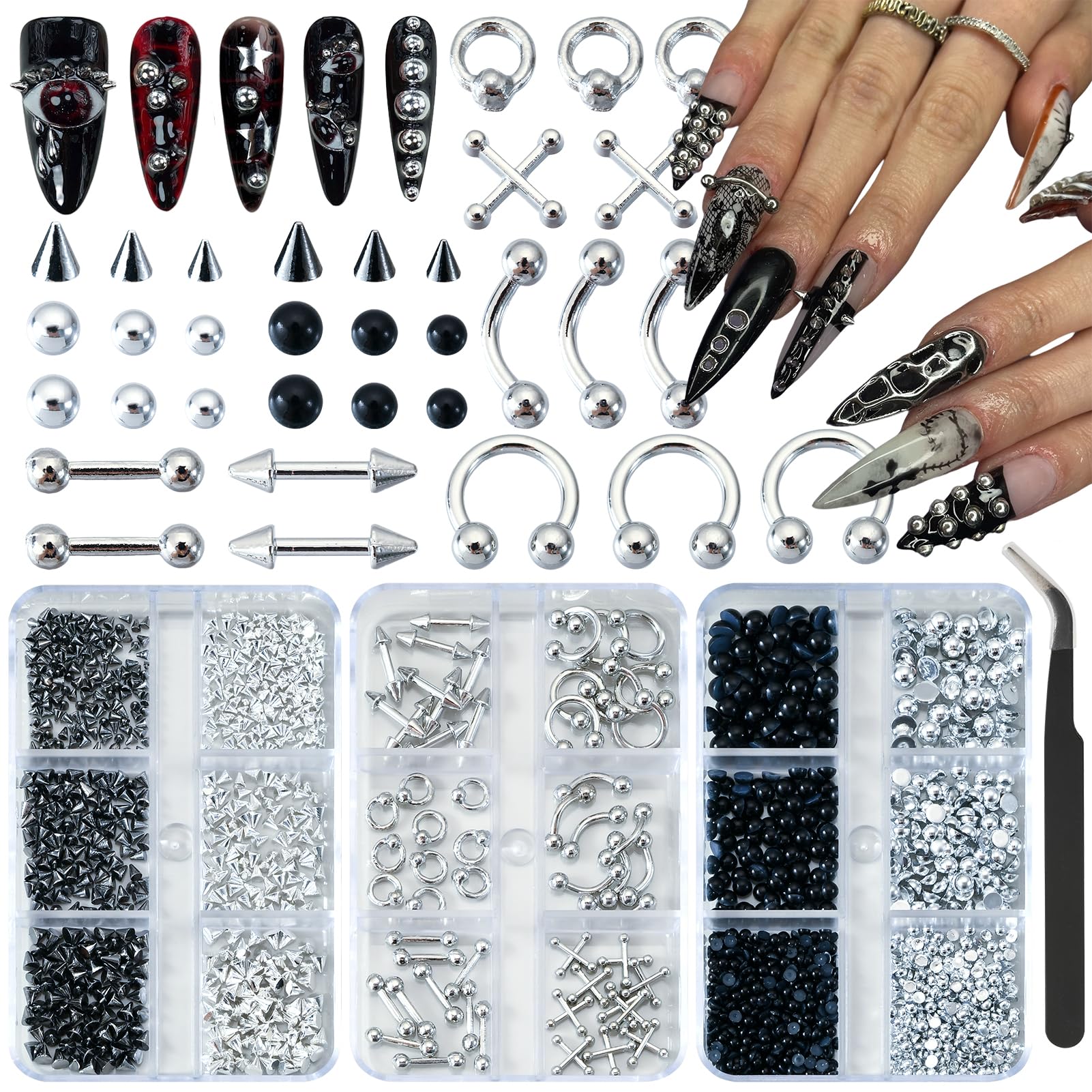 UWETIME charms goth pour ongles dans une boite noire pret a orner vos ongles