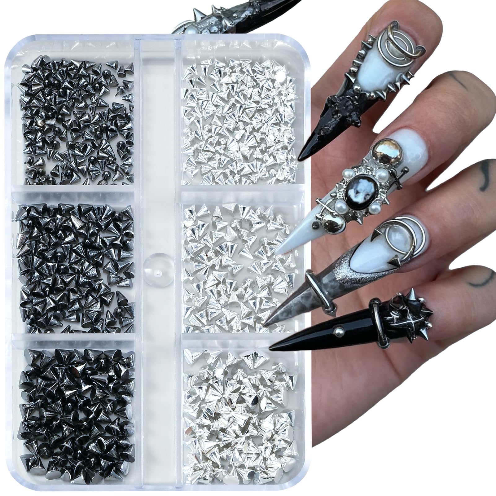 UWETIME piques metalliques punk pour ongles, effet texture et audacieux