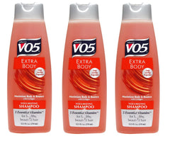 V05 shampoing volume : bouteille montrant des cheveux plus volumineux et soyeux.