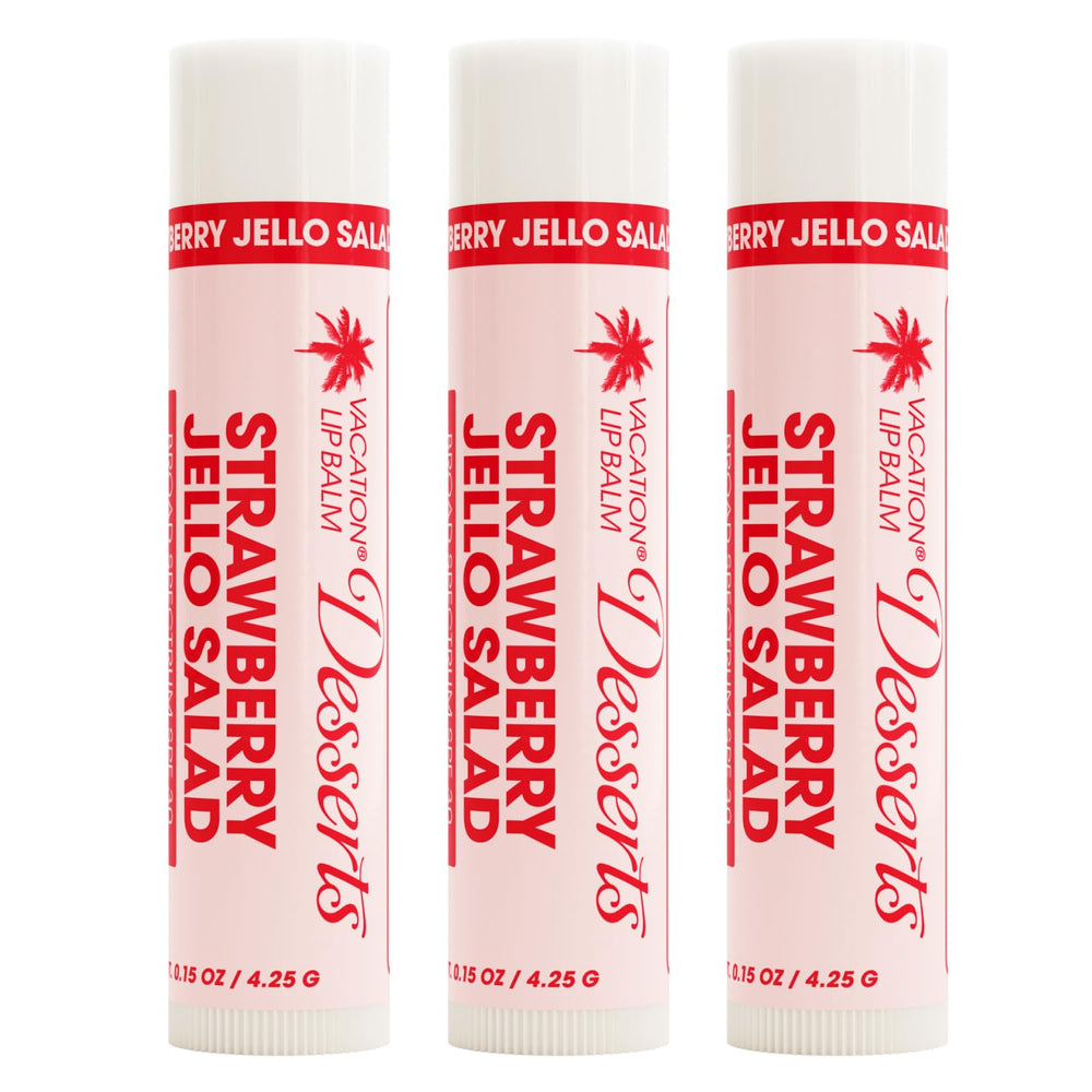 Baume lèvres VACATION Fraise Jello-Salade, flacon pratique et parfum gourmand.