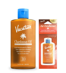VACATION huile Chardonnay SPF30 sur bouteille, hydratation légère et protection