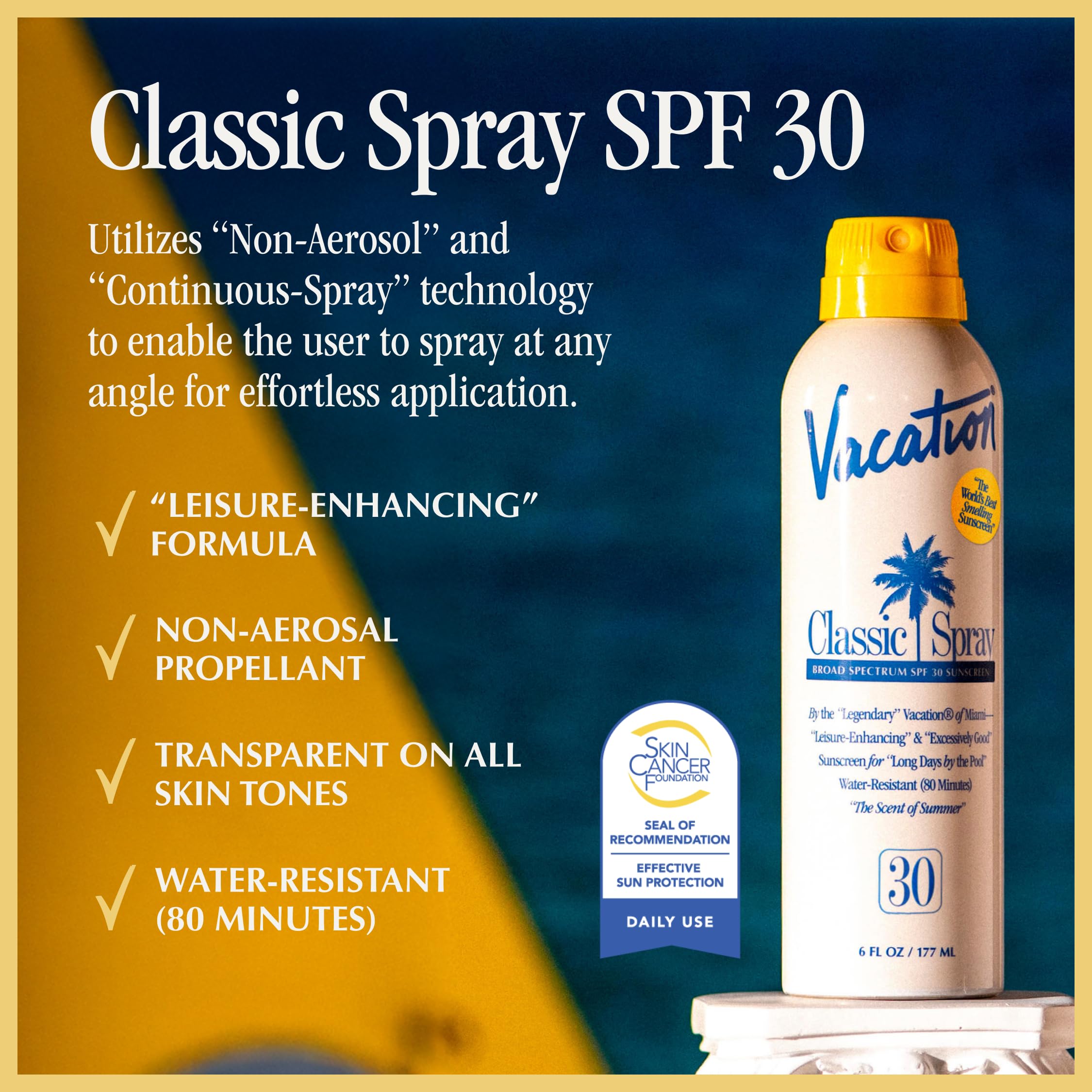 VACATION Classic Spray SPF30 : l'arôme coco-banane évoque une escapade rafraîchissante