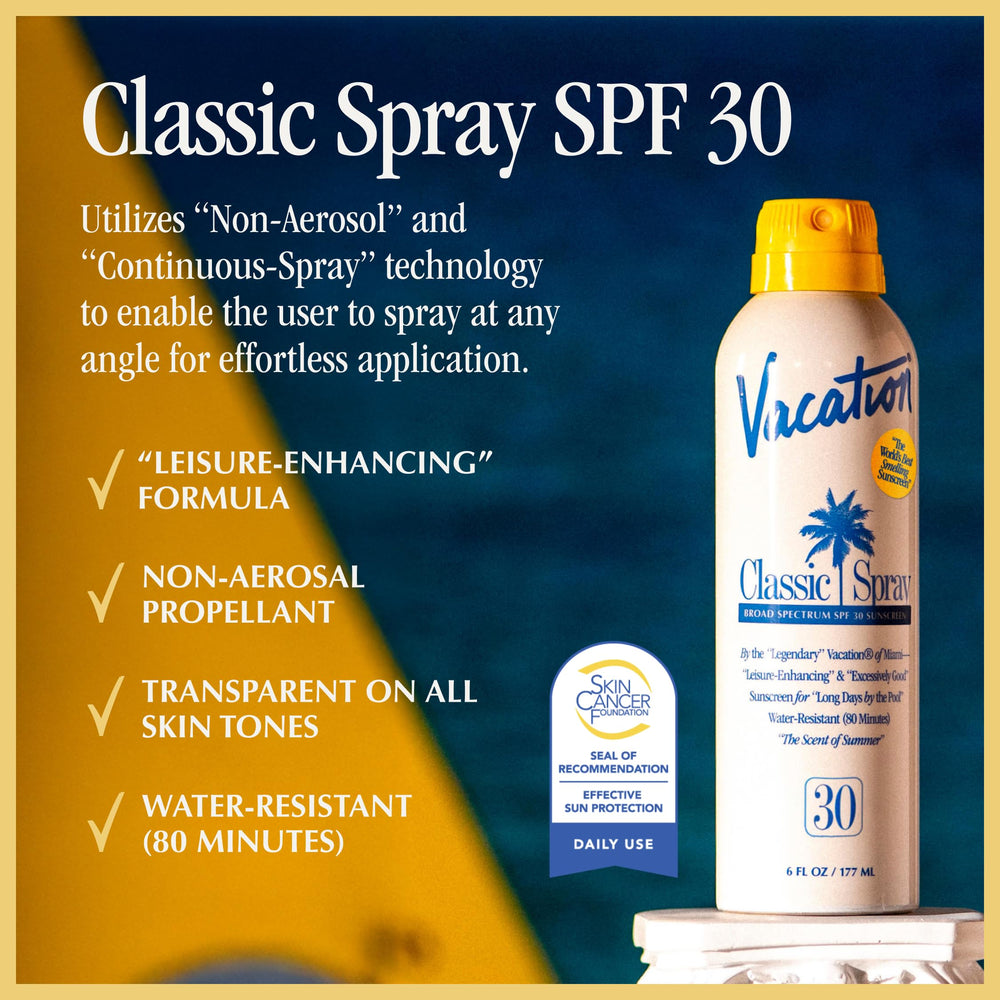 VACATION Classic Spray SPF30 : l'arôme coco-banane évoque une escapade rafraîchissante