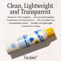 VACATION Classic Spray SPF30 : fini transparent sans traces sur toutes les carnations