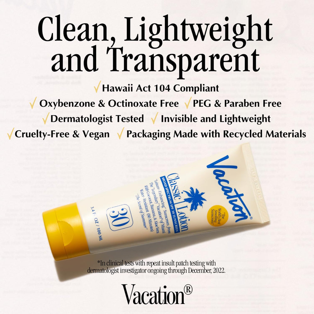 VACATION Lotion solaire classique SPF 30: fini invisible sur toutes les carnations.