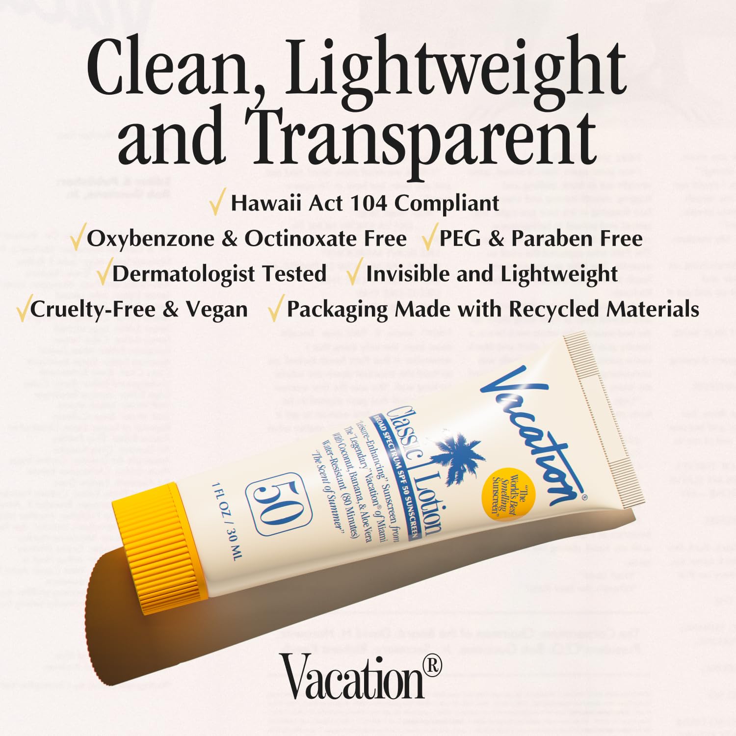 VACATION Lotion SPF50: absorption rapide et fini invisible pour toutes les carnations.
