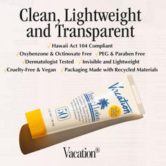 VACATION Lotion SPF50: absorption rapide et fini invisible pour toutes les carnations.