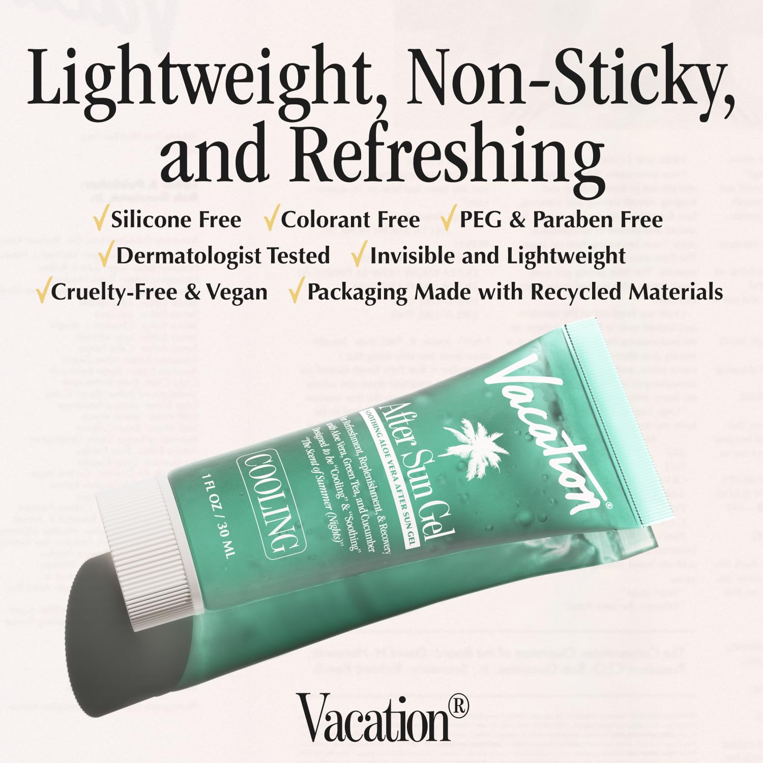 VACATION Mini Apres Soleil Gel, absorption rapide, sensation fraîche et non collante.