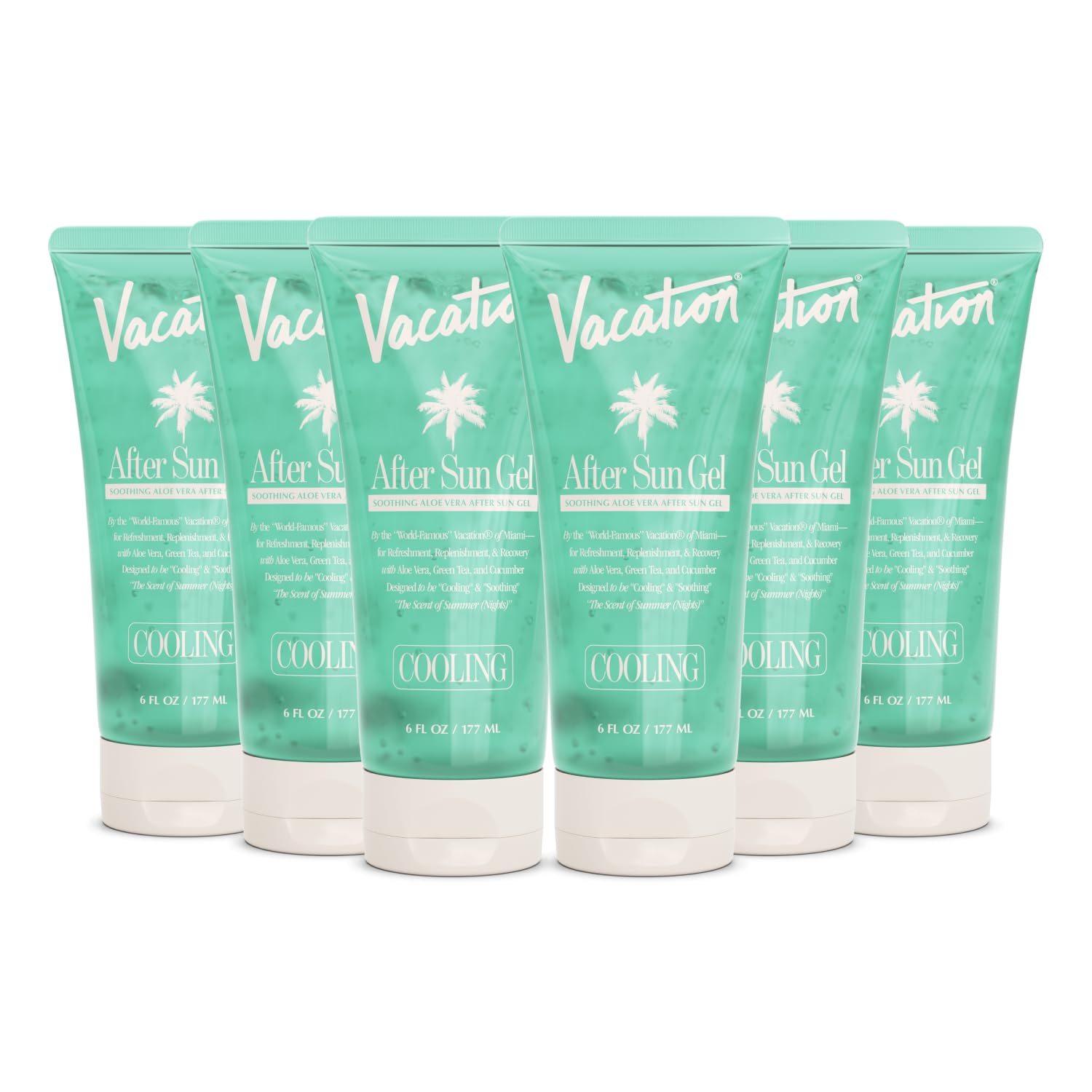 VACATION Mini Apres Soleil Gel, bouteille 30 ml, apaise rapidement après exposition.