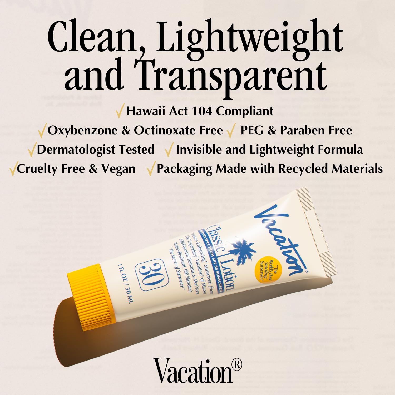 VACATION Mini Classic SPF30: fini invisible sans traces blanches sur la peau.