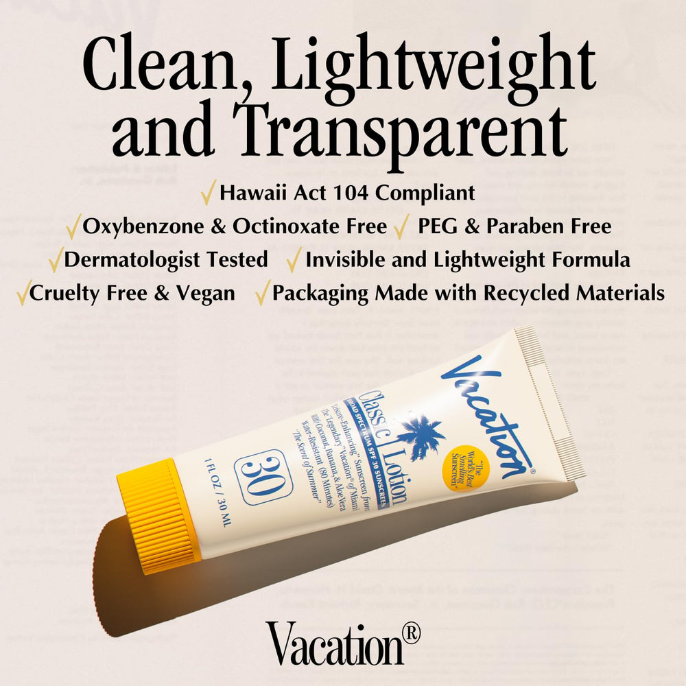 VACATION Mini Classic SPF30: fini invisible sans traces blanches sur la peau.