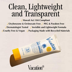 VACATION Mini Classic SPF30: fini invisible sans traces blanches sur la peau.