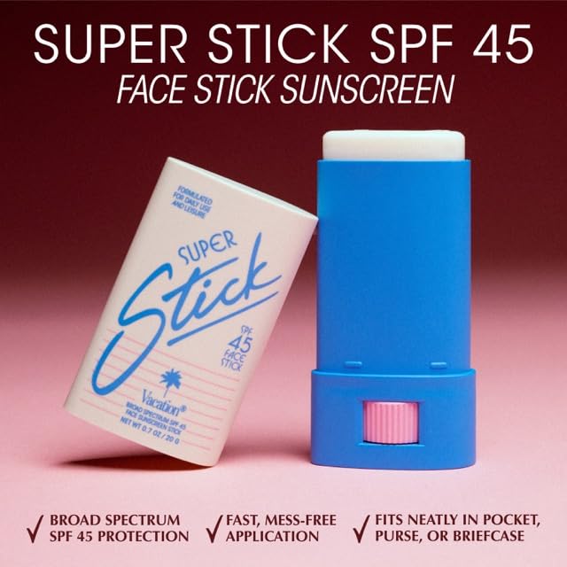 VACATION Stick SPF45 transparent sur peau, convient à tous les tons.