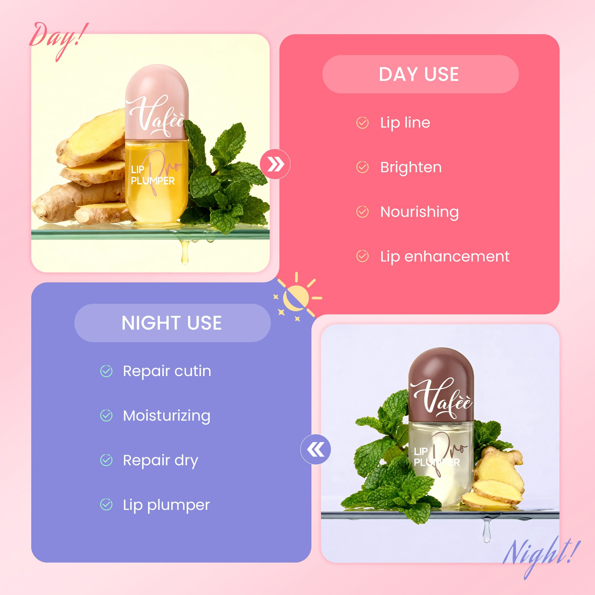 Vafee Lip Plumper jour, effet plumping grâce au gingembre.