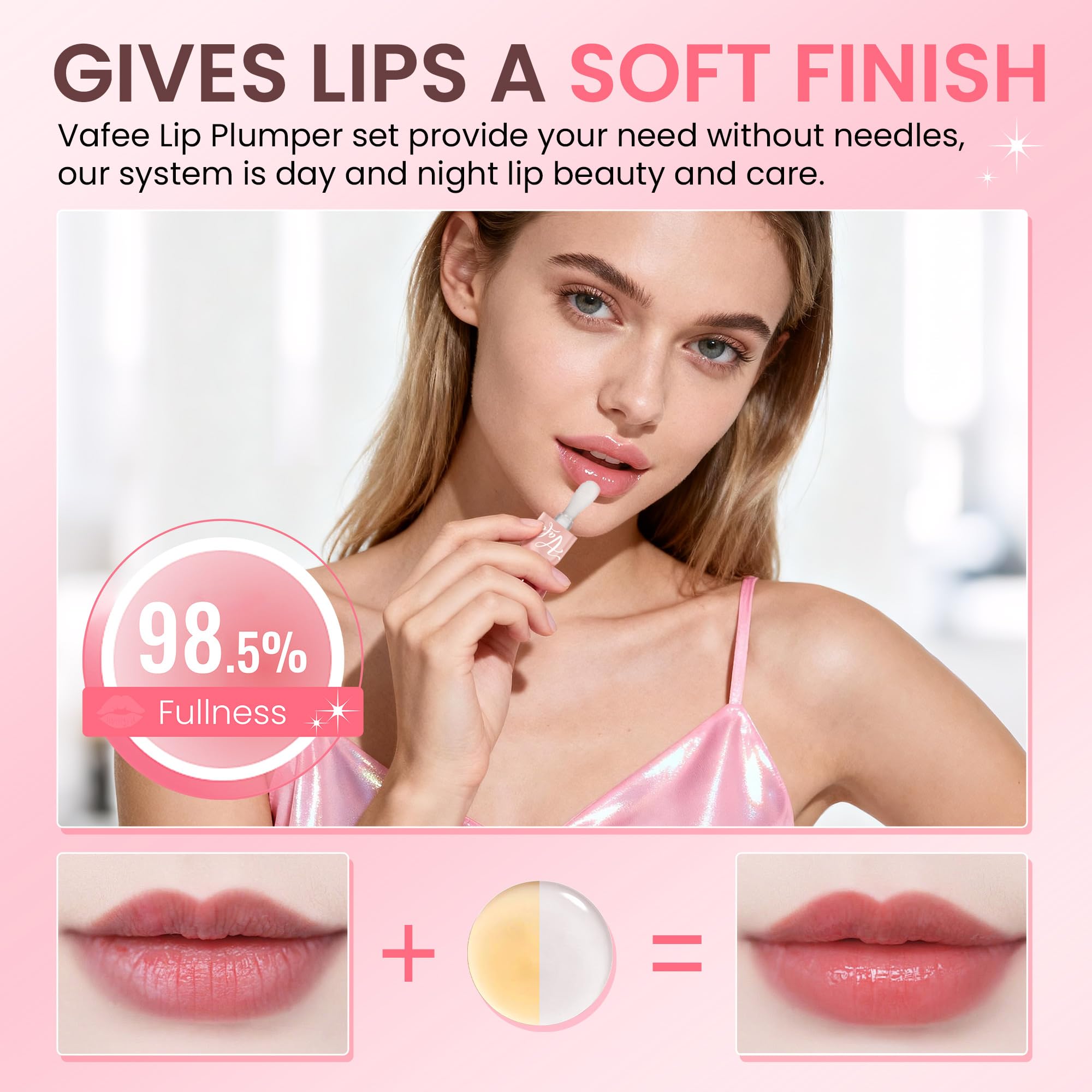 Vafee Lip Plumper tube transparent menthe, hydratation nocturne.