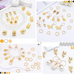 Pendentifs Vaikby pour cheveux, cœurs et perles dorés.