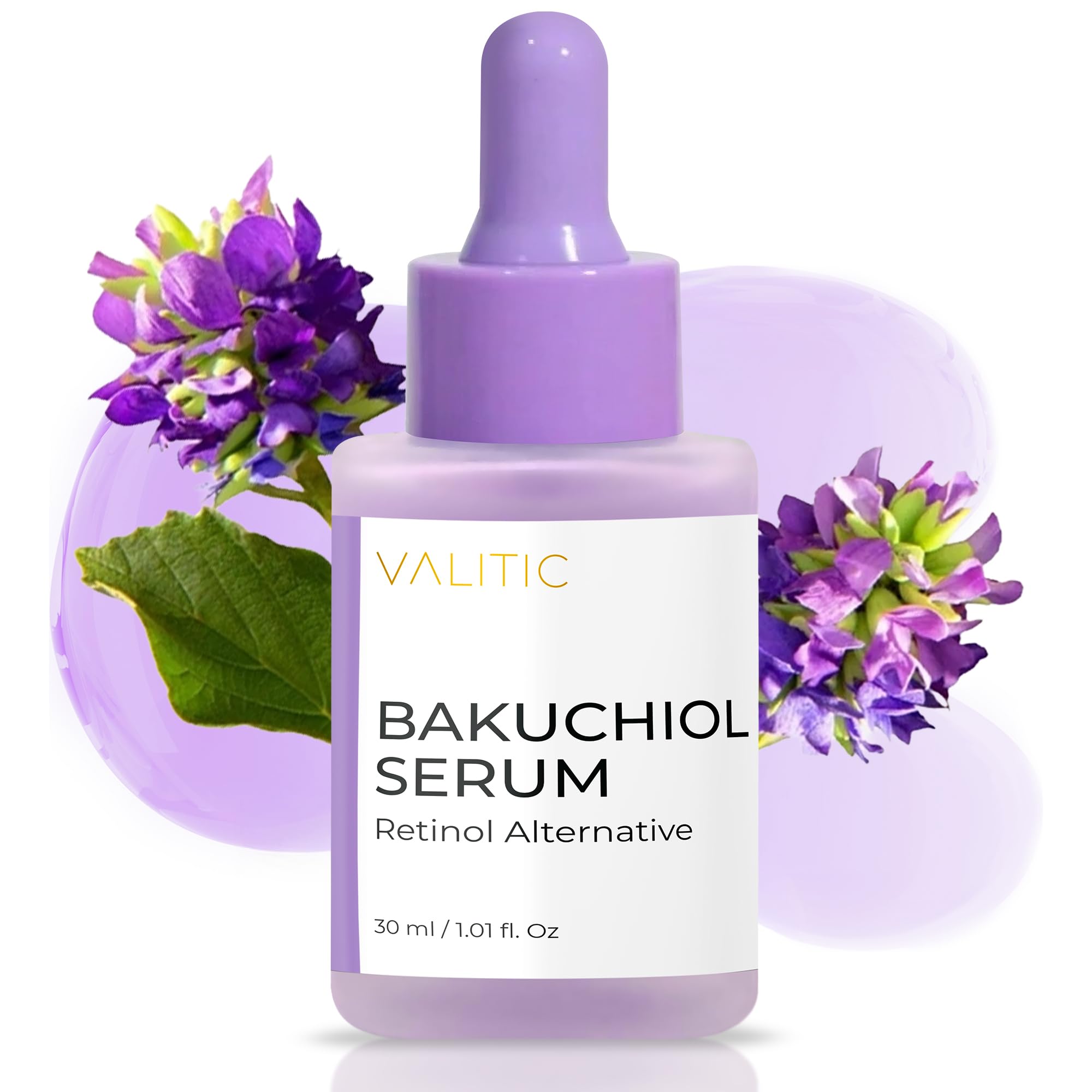 VALITIC Sérum Bakuchiol – bouteille élégante pour hydratation quotidienne.