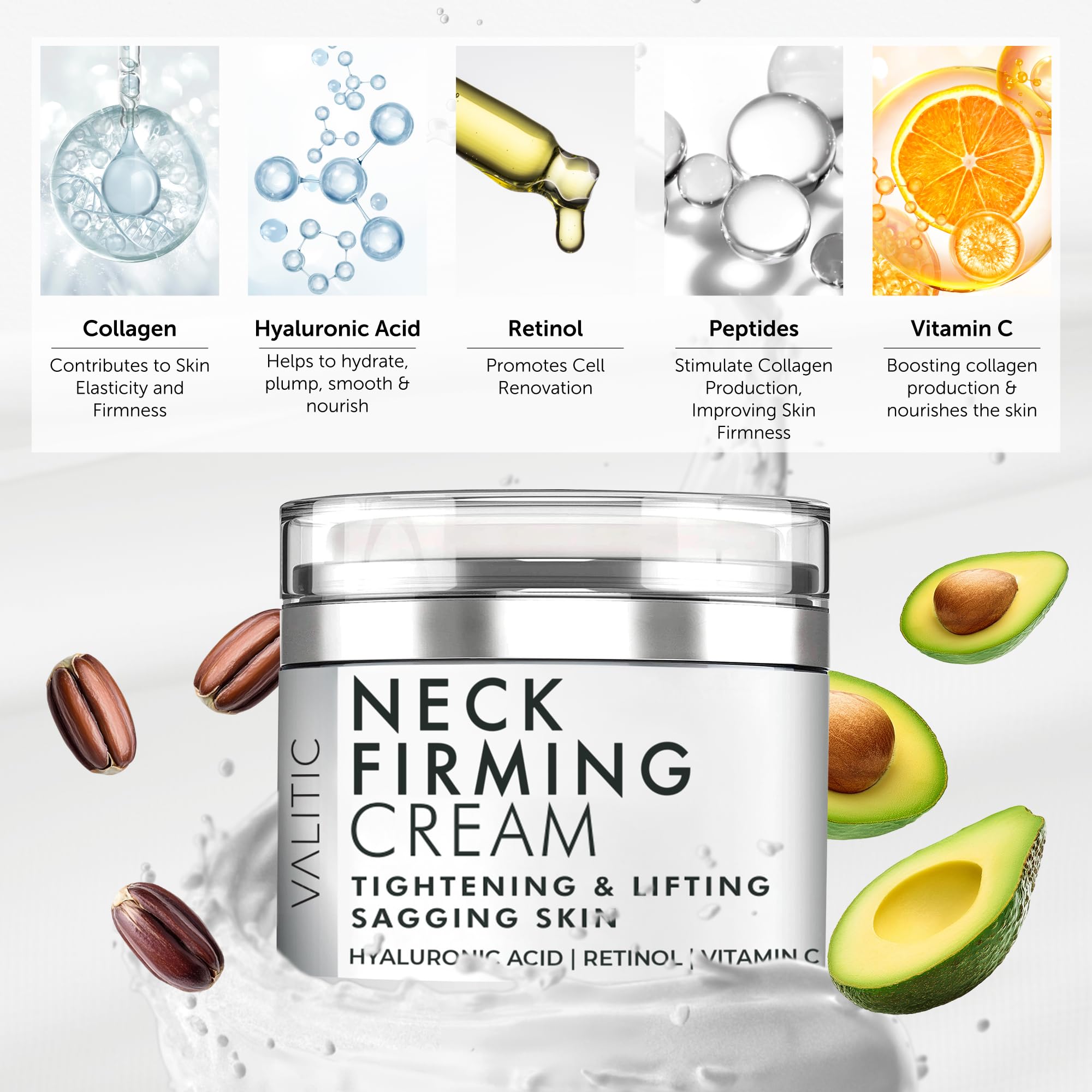 VALITIC Crème du cou — composé d'acide hyaluronique et vitamine C